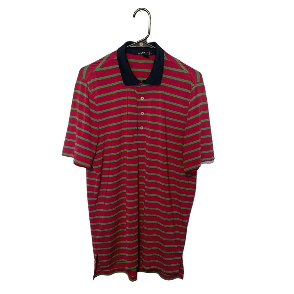 RLX Ralph Lauren Polo Shirt Mens Medium Red Green Striped Golf Performance